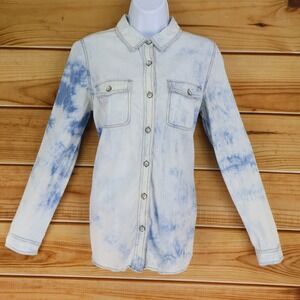 Life In Progress Long Sleeve Button Up Shirt Womens Size‎ M Blue Tie-Dye Pockets